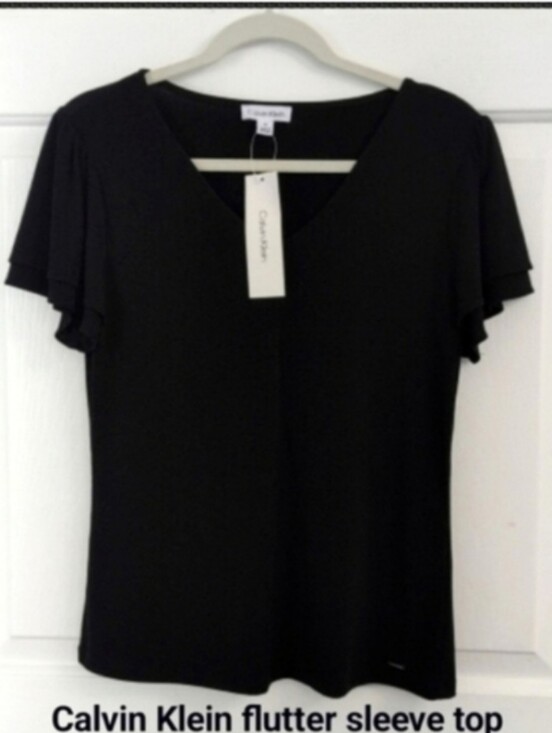 Calvin Klein Tops - Classic Black Dressy Calvin Klein V-Neck Flutter Sleeve Top Medium
